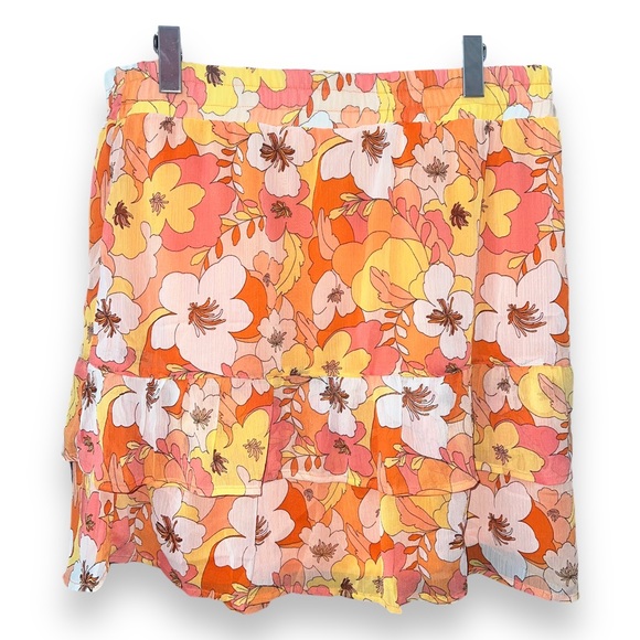 NEW Autres Filles Floral Lined Ruffle Skirt Orange Pink Yellow Women’s Size XL - Picture 6 of 6
